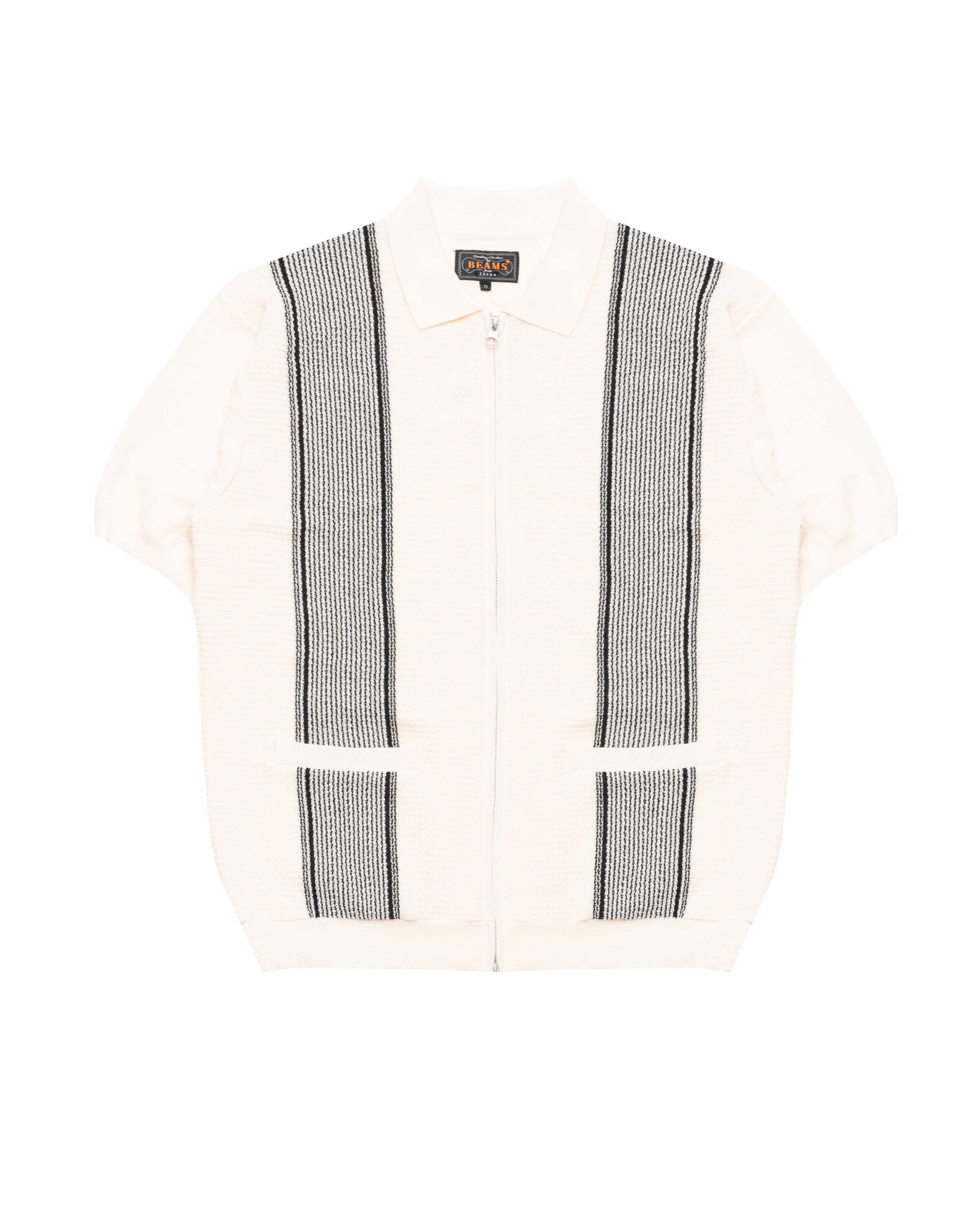 Beams+ Zip Knit Polo Stripe