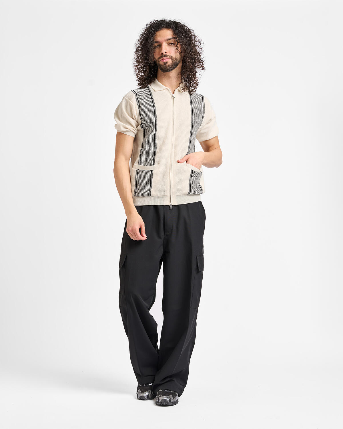 Beams+ Zip Knit Polo Stripe - Image 3
