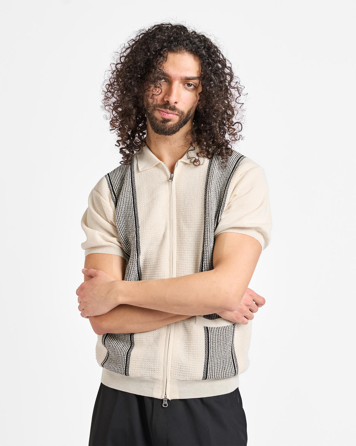 Beams+ Zip Knit Polo Stripe - Image 4