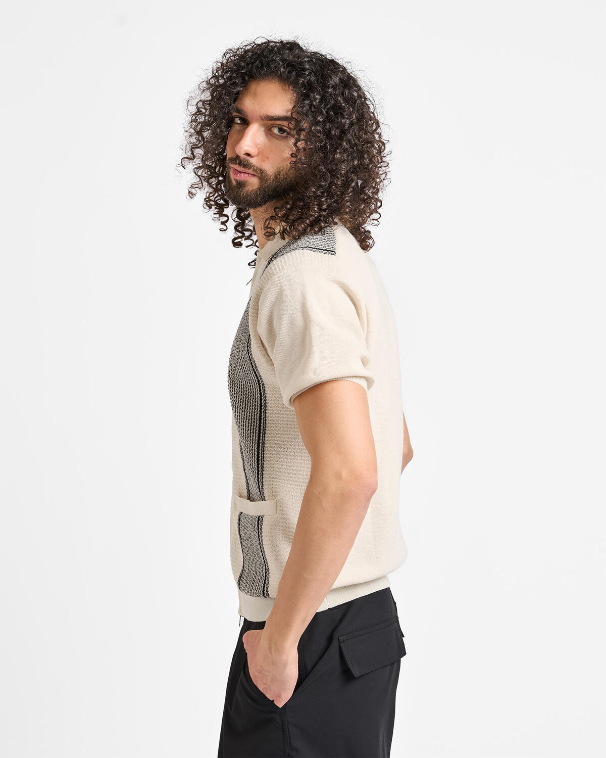 Beams+ Zip Knit Polo Stripe - Image 5