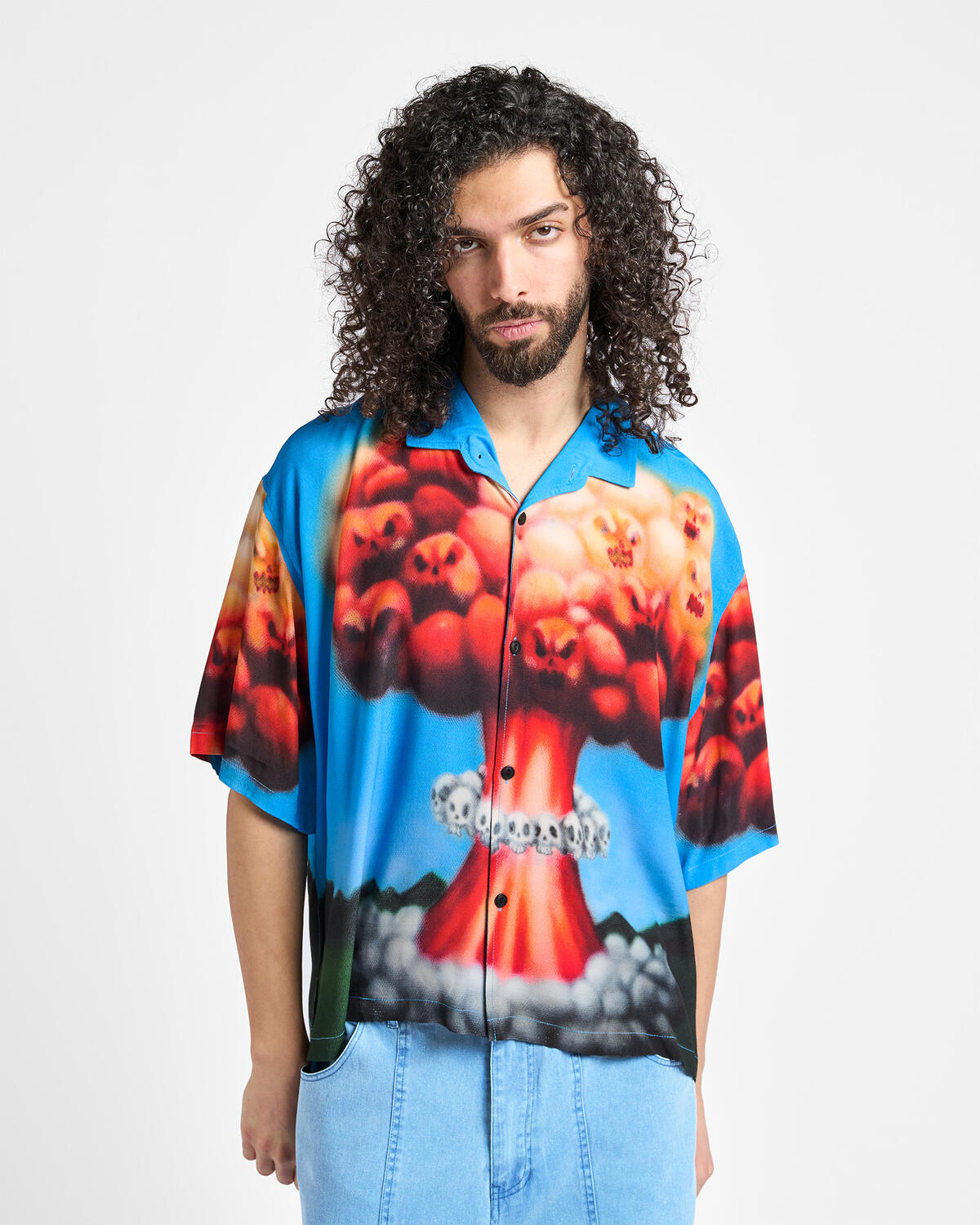 Brain Dead Explosion Short Sleeve Button Down Shirt - Blue / Multi - Image 9