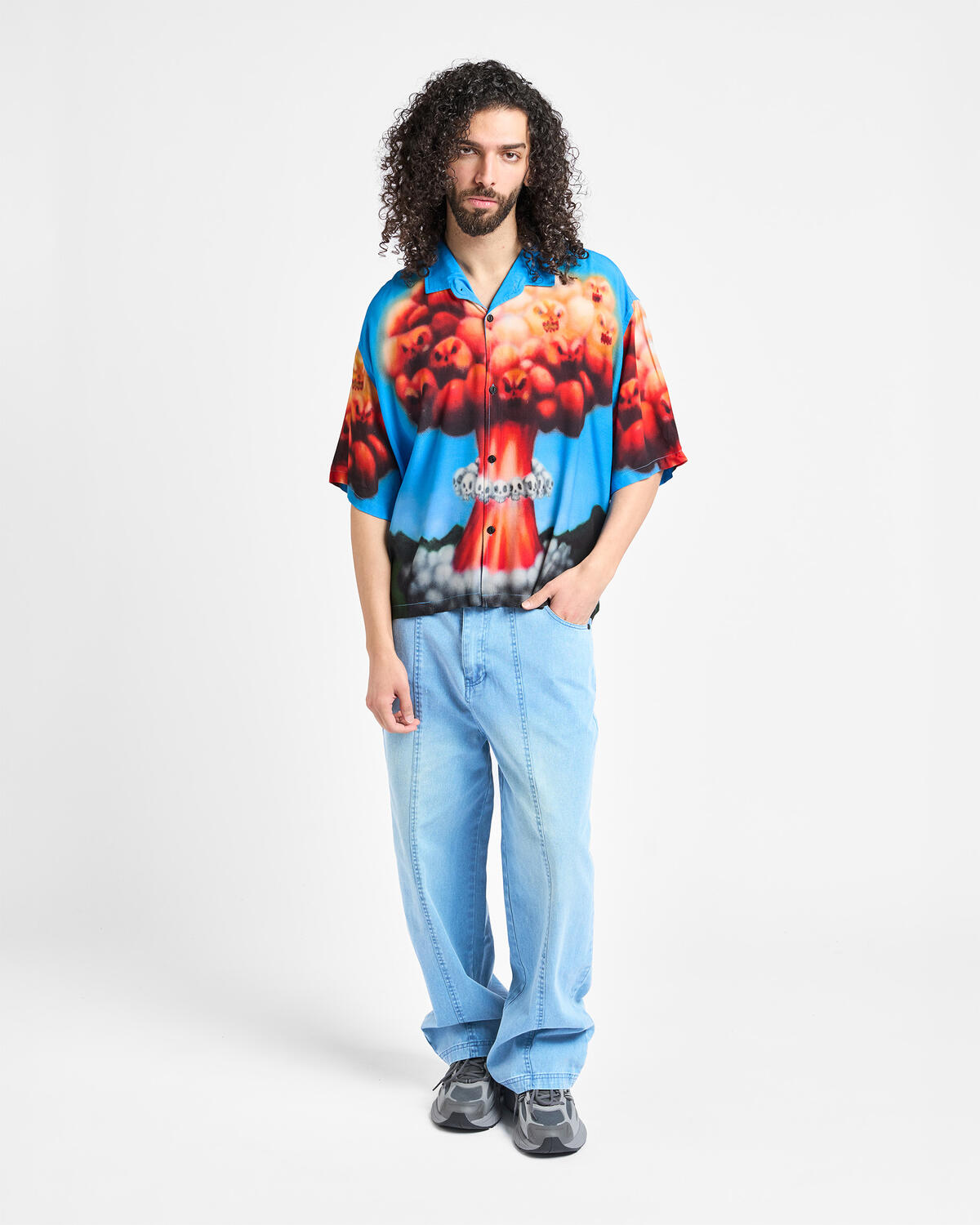 Brain Dead Explosion Short Sleeve Button Down Shirt - Blue / Multi - Image 8