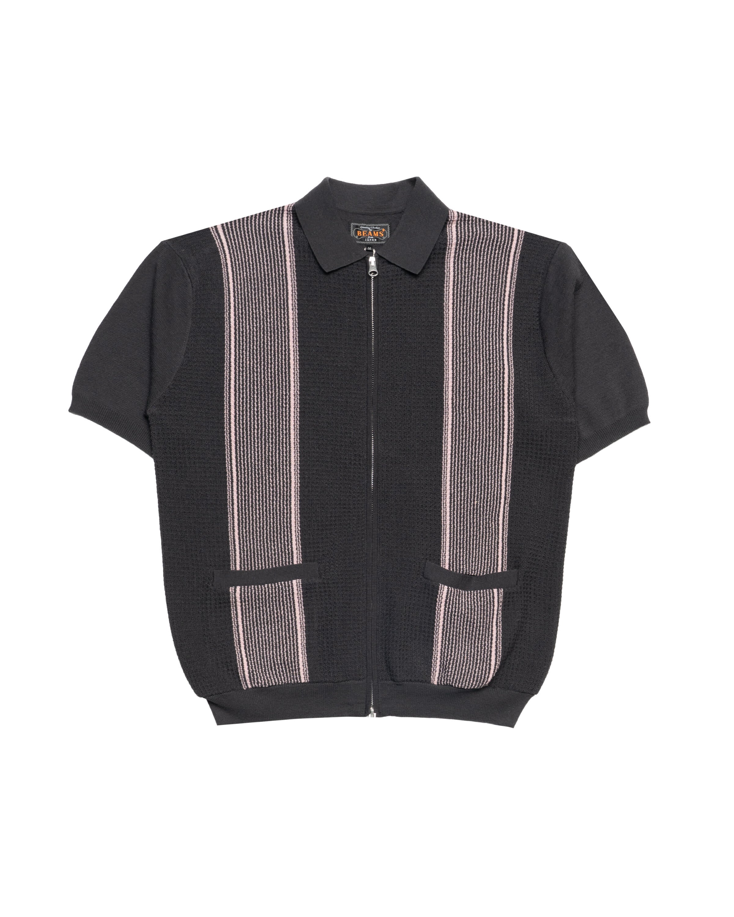 Beams+ Zip Knit Polo Stripe