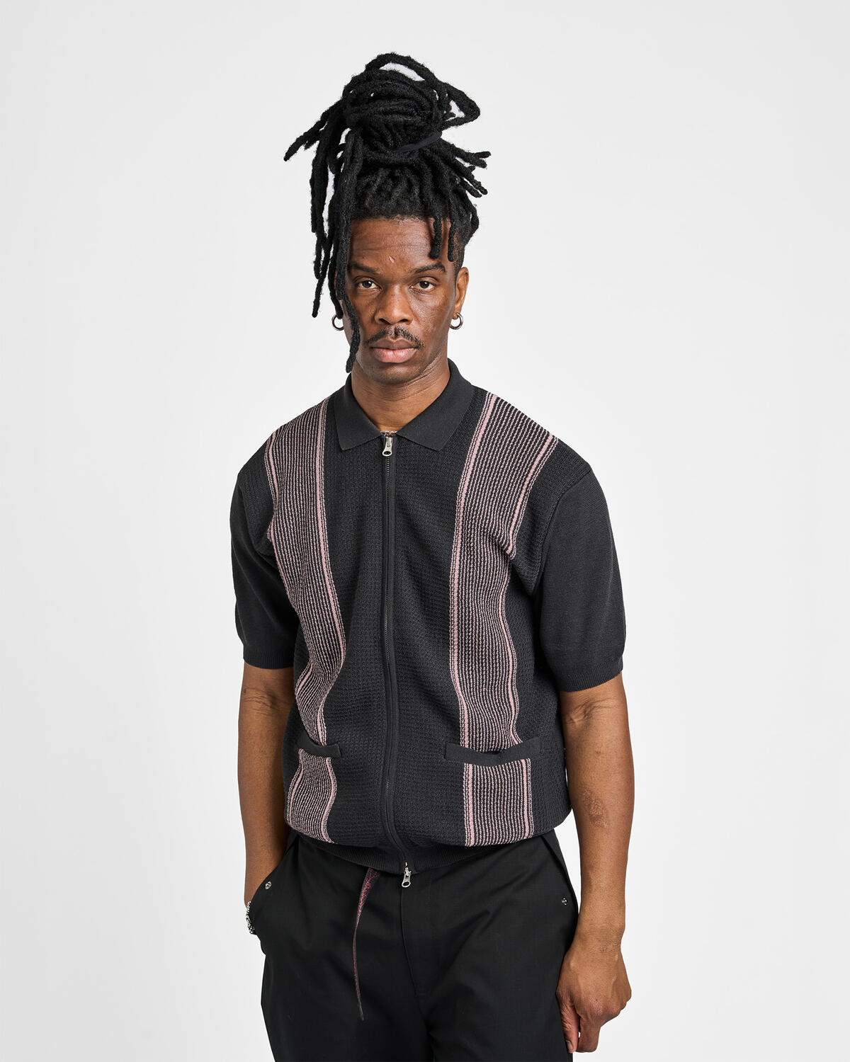 Beams+ Zip Knit Polo Stripe - Image 4