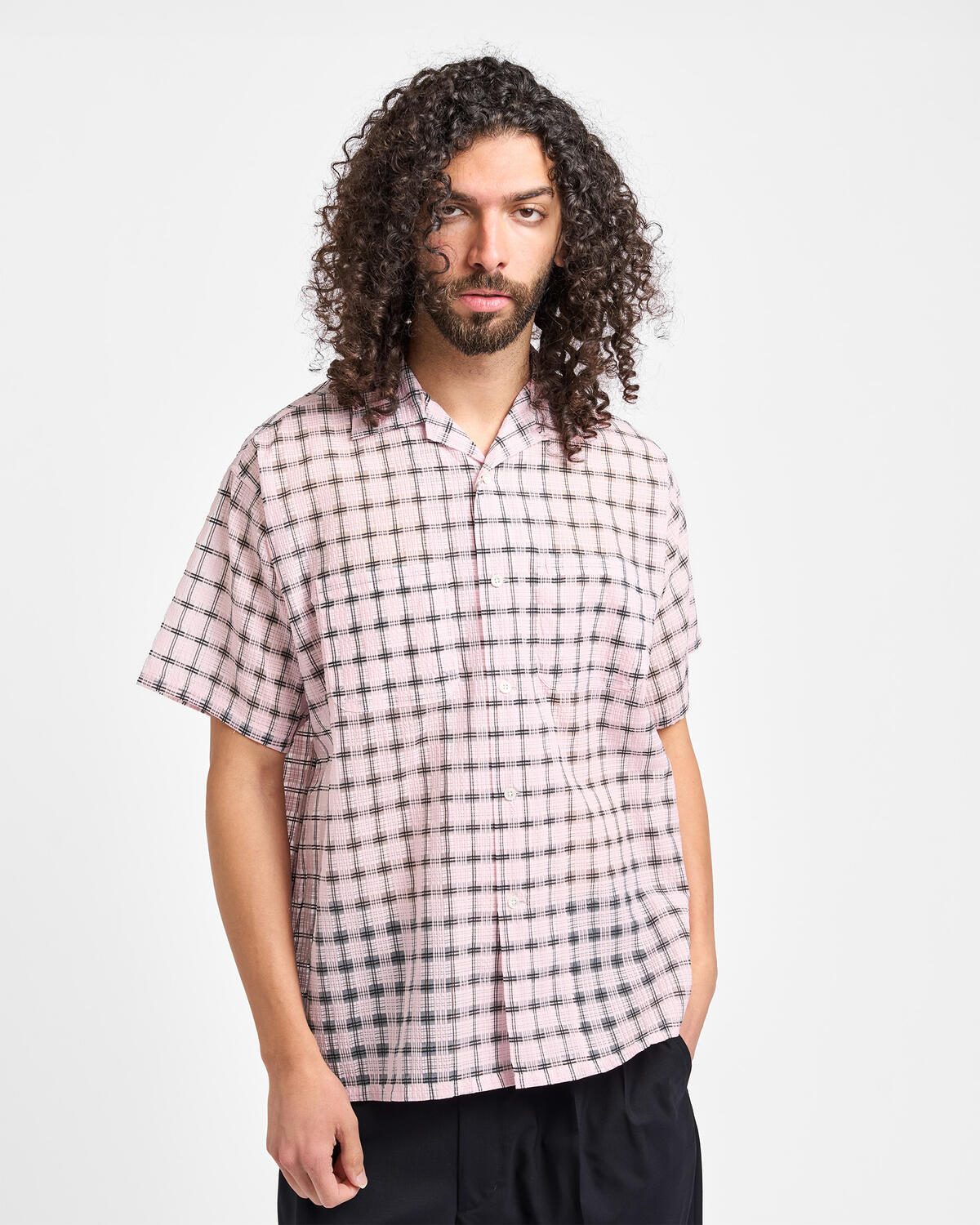 Beams+ Open Collar Nylon Airy Plaid - Image 4