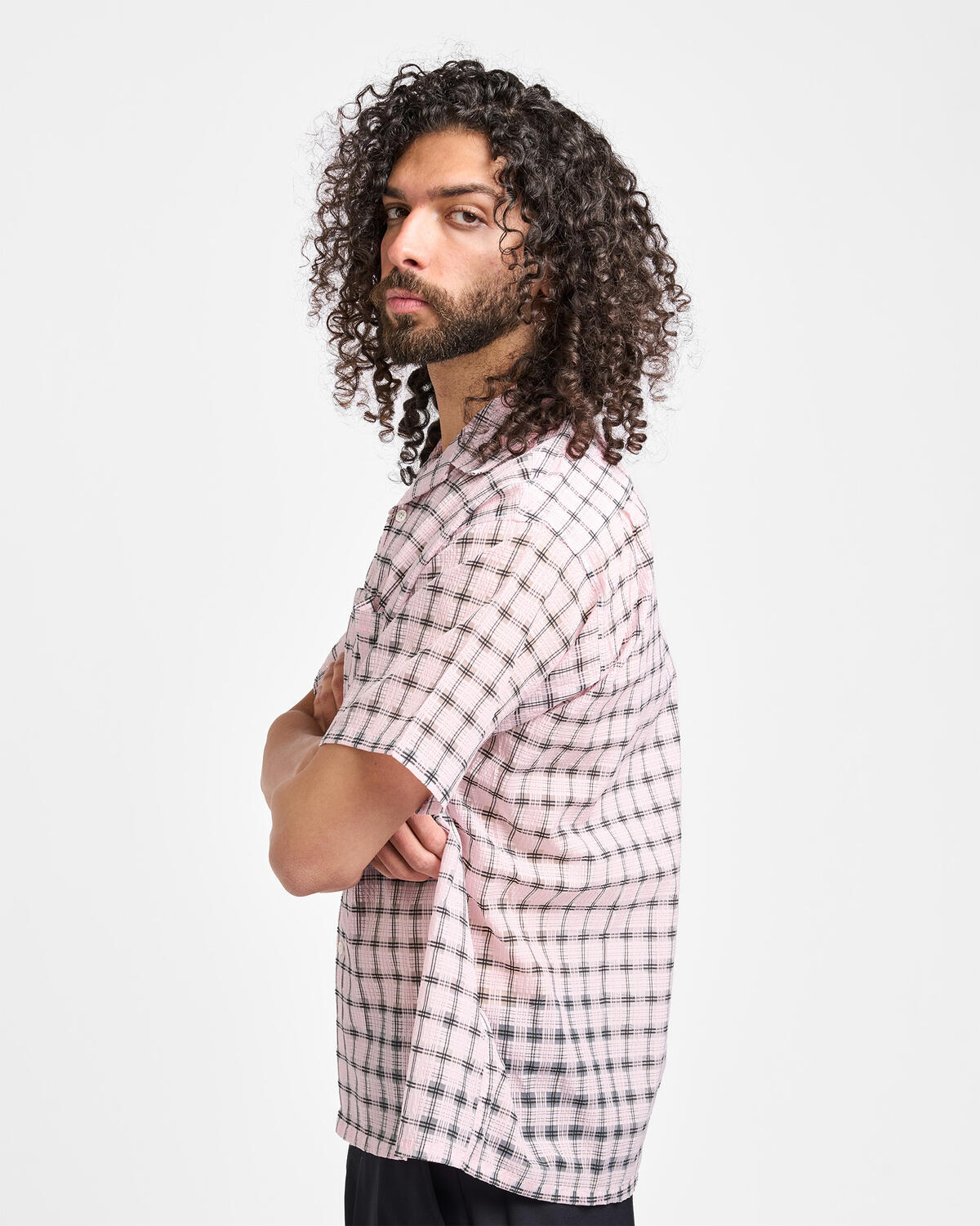 Beams+ Open Collar Nylon Airy Plaid - Image 5